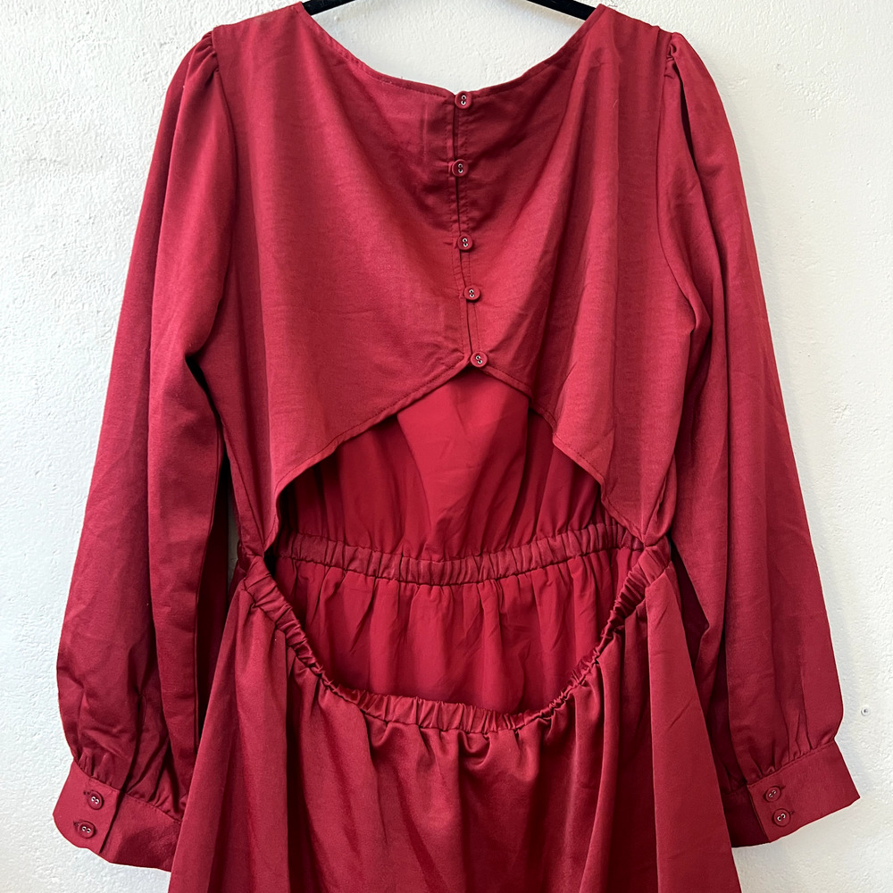LOST + WANDER Women's Burgundy Emerald Eyes Long Sleeve Minidress Extra Large - Picture 5 of 9